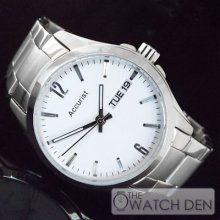 Accurist - Mens White Dial Stainless Steel Watch - Mb987w