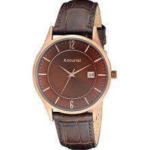Accurist Ms651 Gold Brown Dial Leather Strap Date 3 Year Warranty Uk Seller