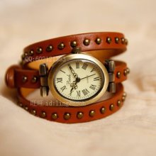 Agj107 Winding 3 Laps Of The Oval Dial Leather Strap Retro Round Orange Bracelet