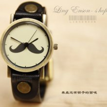 Agj109 The Simple Neutral Bearded Face Retro Leather Men And Women Can Wear Watc