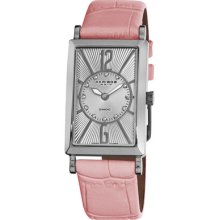 Akribos Xxiv Ak543pk Rectangular Diamond Leather Strap Womens Watch
