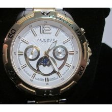 Akribos Xxiv Ak574tt Watch With Two Tone Gold Stainless Steel Band And Silver