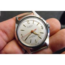 Alben Swiss Manual All Stainless Steel Wristwatch Great Silver Dial Mint