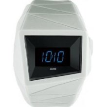 Alessi Unisex Daytimer Digital Plastic Watch - White Rubber Strap - Black Dial - AL22004