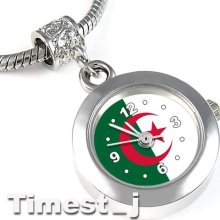 Algeria Flag Silver European Spacer Charm Bead Quartz Watch For Bracelet Eba196
