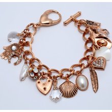 Amaro Jewelry Studio Pearl Gem Collection 24k Rose Gold Plated Charms Bracelet
