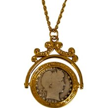 American Coin Treasure Barber Quarter Goldtone Spinner Pendant