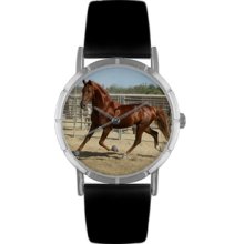 American Saddlebred Horse Black Leather And Silvertone Photo Watch