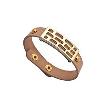 Andara Gold and Beige Leather Abstract Snap Bracelet