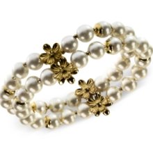 Anne Klein Bracelet, Gold-Tone Glass Pearl Two-Row Stretch Bracelet