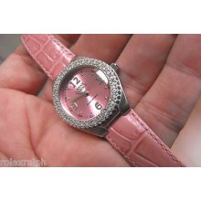 Anne Klein Pink And Silver Ladies With Jeweled Bezel 26 Mm With Pink Band Exc
