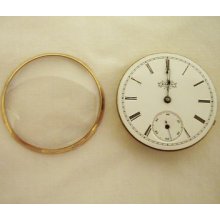Antique 1892 Elgin Pocket Watch Movement & Crystal And Bezel Brkn Main Spring