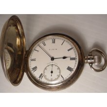 Antique Elgin Sterling Silver Pocket Watch Fancy Hunting Case 16 Size