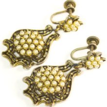 Antique Gold & Pearl Earrings - Bridal Earrings - Victorian Style - Set - Bridal Jewelry
