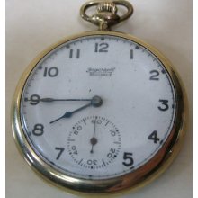 Antique Gold Toned Ingersoll Reliance Pocket Watch Good Condition Works Times