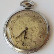 Antique Rare Omega Cal.35.5.l-t1 Open Face Men's Pocket Watch Swiss 1930's 703