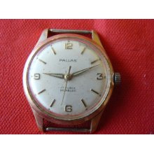 Antique Rare Pallas 17 Rubis Gold Plated Swiss Made Wrist Watc
