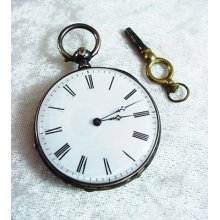 Antique Victorian Key Wind Set Argent French Silver Pocket Watch & Stand Holder