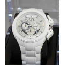 Armani Exchange Ax1190 Men's White Chronograph Silicone Bracelet Watch