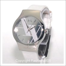 Armani Exchange Womens Silver Dial White Leather Watch Ax3143
