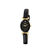 Armitron Womens 75-3248BKBK NOW Diamond Accented Gold-Tone Black Leath