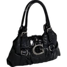 Asphodel Croco Embossed Faux Leather Handbag Black