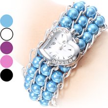 Assorted Colors Women's Pearl Style Plastic Analog Quartz Bracelet Watch