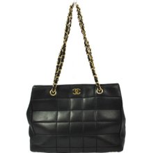 Auth Chanel Black Quilted Shoulder Tote Bag Leather Cc Logos Gold Chain C01506