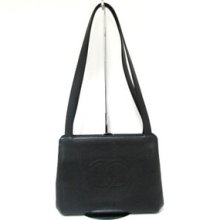 Auth Chanel Caviar Leather Shoulder Tote Bag Black W/guarantee