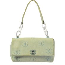 Auth Chanel Cc Logos Plastic Chain Shoulder Bag Light Blue Denim Vintage Ww16581