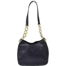 Auth Prada Logos Shoulder Bag Purple Leather Gold Chain Vintage Italy E01866
