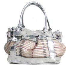 Authentic Burberry Sliced Check Beaton Metallic Satchel Bag