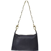 Authentic Celine Logos Shoulder Bag Purple Leather Vintage Ob00111
