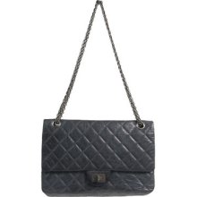Authentic Chanel Gray Leather Quilted 2.55 Reissue 50th Anniversary Size 226