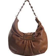 Authentic Fendi Mia Chain Strap Leather Hobo Handbag , Natural Brown Lambskin