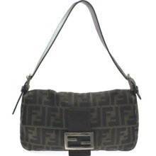 Authentic Fendi Zucca Shoulder Tote Bag Purse Canvas Leather Brown Italy E05269b