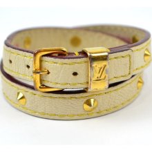 Authentic Louis Vuitton Ivory Suhali Leather Double Bracelet