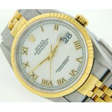 Authentic Mens Rolex Datejust White Roman Numeral Dial 36mm Complete Set