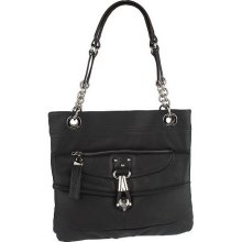 B.Makowsky Glove Leather North/South Tote with Chain Detail - Black - One Size
