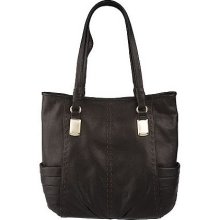 B.Makowsky Glove Leather Snap Top Tote with Pleating & Stitch Detail - Black - One Size