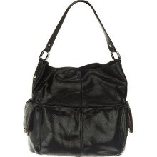 B. Makowsky Leather N/S Hobo Bag with Cargo Pockets - Black Lizard - One Size