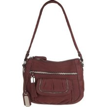 B. Makowsky Nubuck Leather Zip Top Shoulder Bag w/Front Pocket - Maroon - One Size