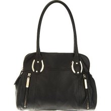 B. Makowsky Pebble Leather Zip Top Satchel with Zipper Detail - Black - One Size