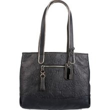 B. Makowsky Snake Embossed Leather Shopper with Zipper Pockets - Black - One Size