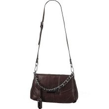 B.Makowsky Vintage Leather East/West Flap Shoulder Bag w/Chain - Brown - One Size