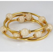 Bangle Bracelet, Stretch Bracelet, Gold Bracelet, Cream Bracelet Stacking Bracelet