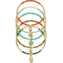 Bar Iii Bracelet Set, Gold-Tone Beaded Charm Bangle Bracelets