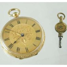 Beautiful Decorative Art Deco 18ct Gold Watch With Winding Key Circa 1920s