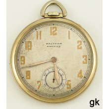 Beautiful Vintage Gold Filled Waltham Pocket Watch Runs Well Raised Numbers