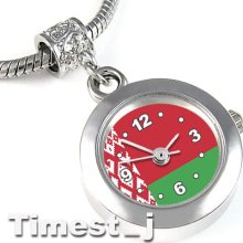 Belarus Flag Silver Dangle European Charm Bead Quartz Watch For Bracelet Eba212